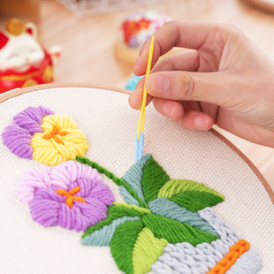 ✠ DIY Embroider Material Package Wool Embroider Stereo Embroider Hand-Held Flower Novice Wedding Gift Handmade Self-Embroidered Cloth