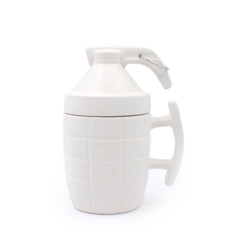 Taza de granada con temática militar con tapa para novio, taza de café de cerámica con diseño de mina terrestre.