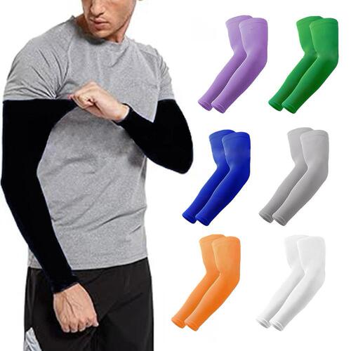 A pair of unisex adult nylon straight-sleeved sports sleeves for summer, with sun protection and UV isolation, available in stock.
