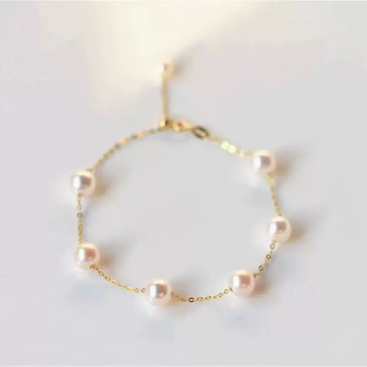 18k金手链天然淡水珍珠简约百搭手链甜美au750彩金情侣手饰女手串