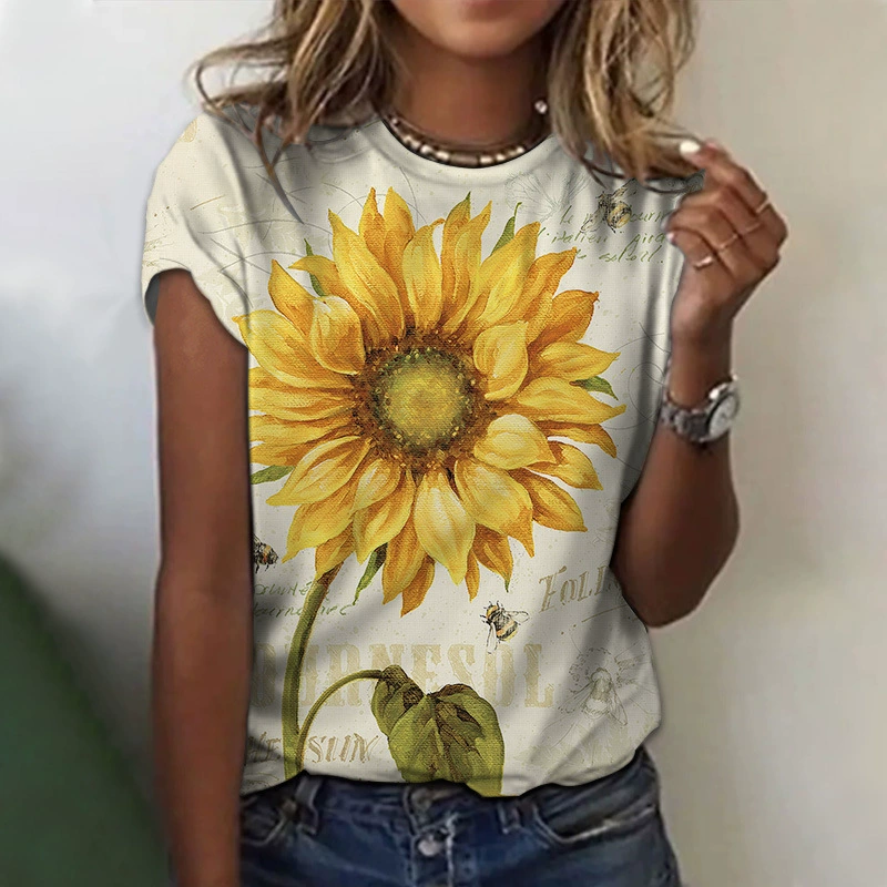 Женская летняя футболка с круглым вырезом AliExpress Amazon с цифровым 3D-принтом