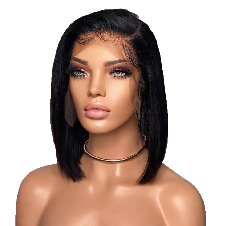 Perruque courte et lisse pour femme – Cheveux synthétiques avec ligne frontale naturelle (respirante et légère)_voghion.com