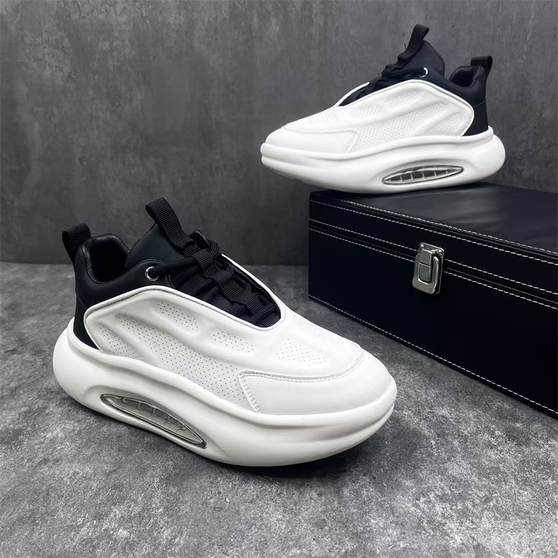 2025 Spring With Hidden Height Increase, Breathable Casual Versatile Thick-Soled White Sneakers, Men's Sports Running_voghion.com