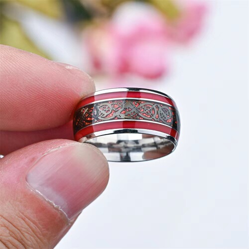Cross-border Accessory Black Stainless Steel Red Base Dragon Pattern Ring European and American Fashion Men's Ring Wholesale