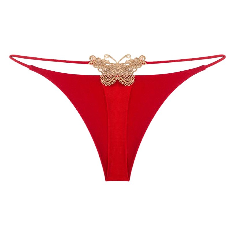 Double-layer thin belt sexy thong butterfly embroidery low waist sexy bikini cotton panties T pants cross-border foreign trade