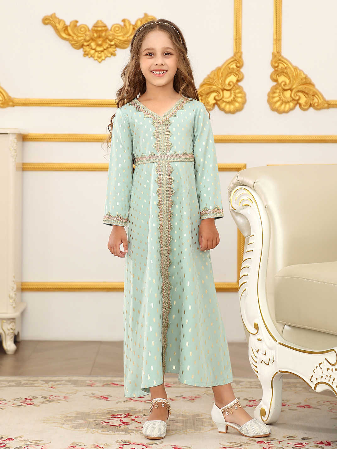 Nuevo vestido largo de impresión de niñas de encaje largo transfronterizo vestido infantil vestido de mangas largas vestido de niña