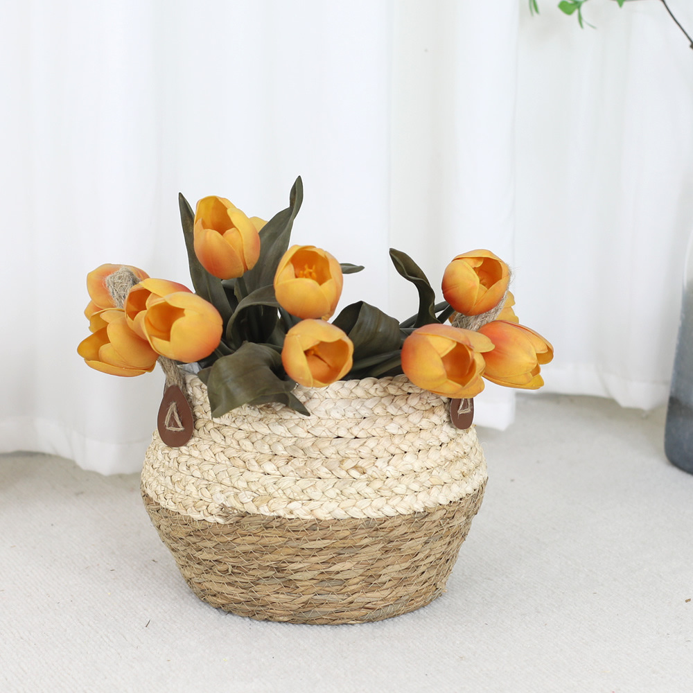 Cesta de flores ornamentación de caña tela de paja maceta de mano maceta de plantación verde maceta de almacenamiento canasta de plantas de sala de estar decoración de flores en maceta