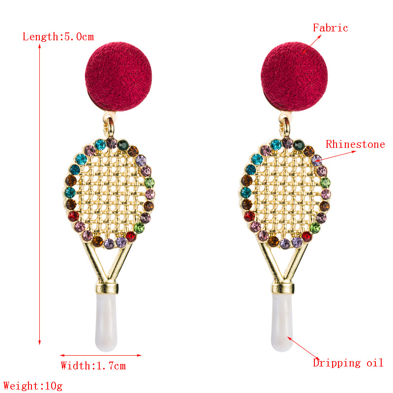 Nouvelles Boucles D&#39;oreilles De Raquette De Tennis En Alliage De Diamant display picture 1