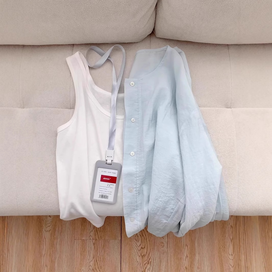 브랜드 대외 무역 ~ 컷 라벨 카운터 프렌치 라운드 넥 셔츠 자외선 차단 재킷 여성용 가볍고 통기성이 뛰어난 디자인 탑