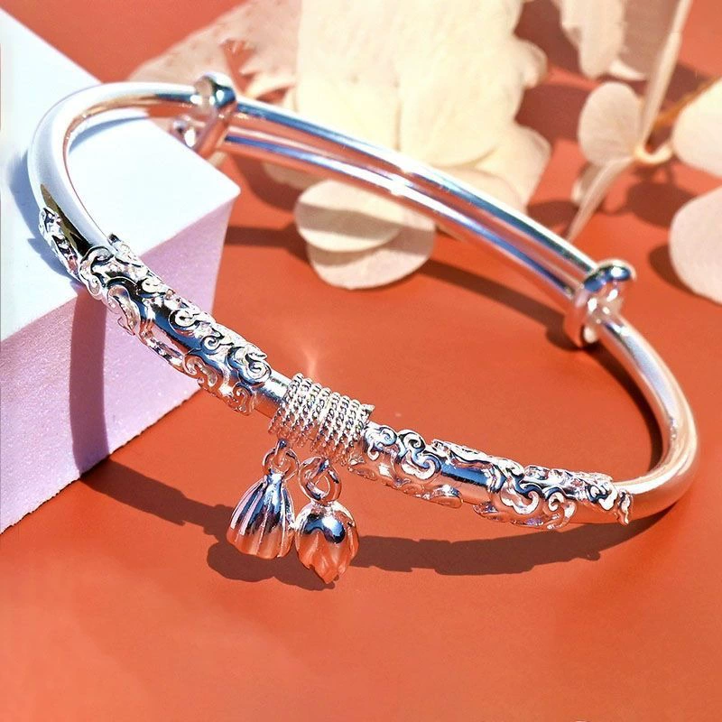 Bracelet 925 sterling silver, adjustable women's bangle, simple elegant design