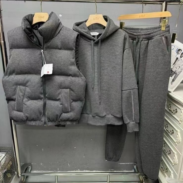 潮牌25ss秋冬新款三件套棉服马甲+卫衣加绒加厚马甲AB面可穿|undefined