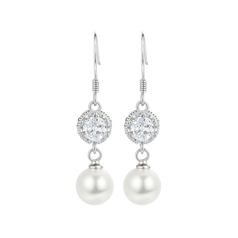 Pendientes de perla de imitación de plata de ley 925 para mujer 2025 nuevos pendientes largos de circón con incrustaciones Pendientes de alta gama de moda de lujo ligero