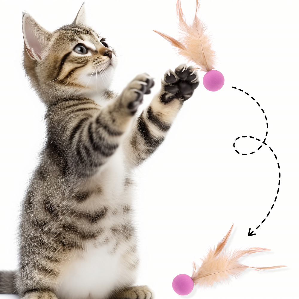 Nuevos juguetes para gatos para aliviar el aburrimiento de la bola de gato, plumas, pelotas de rebote, juguetes para gatos divertidos, pelotas de salto, suministros para gatos