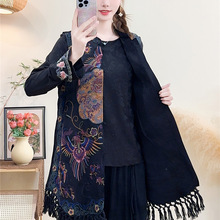 国风重工刺绣挂里缎面中长款坎肩2025春秋民族风立领中式流苏马甲