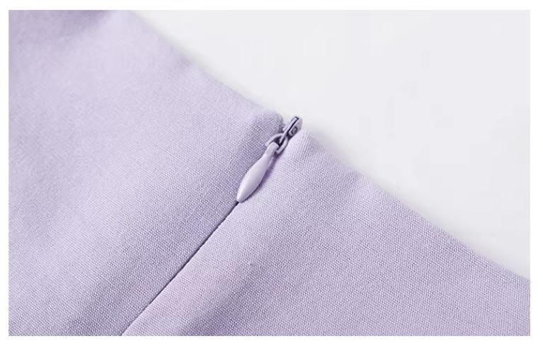 Đầm maxi nữ thắt eo tay ngắn dáng suông, thiết kế dây rút eo tôn dáng, phong cách Pháp thanh lịch mùa hè 2026 — Xanh tím chi tiết 8