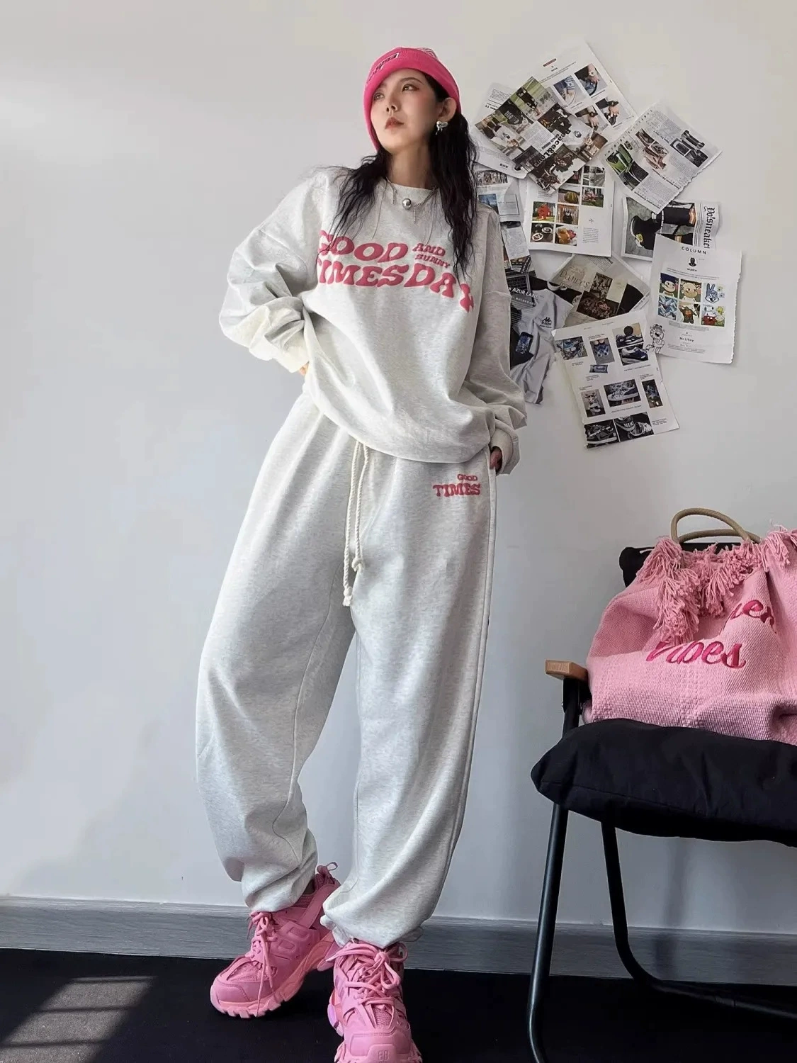 Осенний спортивный костюм для начальных классов, набор ко style корейской стиль Sweatshirt, свободный крой, серый