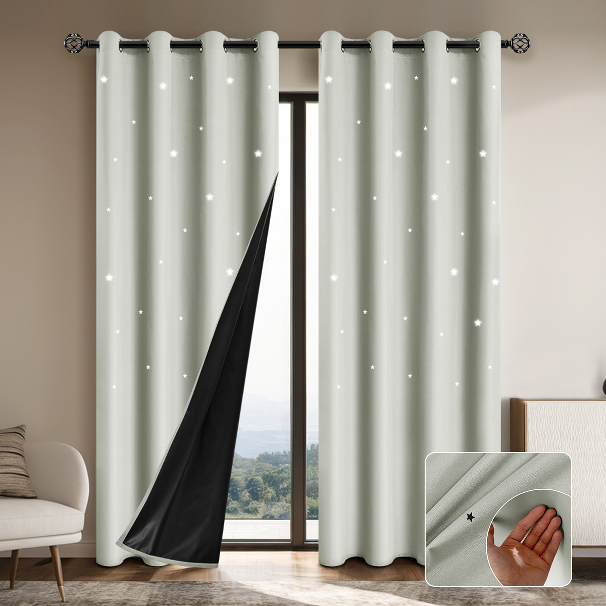 Nuevo transfronterizo de primavera de Yao, cortina de sombra de estrellas, cortina de protección solar de sala de estar, cortina de aislamiento térmico, SHEIN