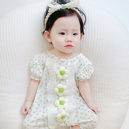 Chic Little Princess Style Baby Girl One-Piece Romper Top for Newborns and Infants, Thin Summer Outing and Crawling Suit