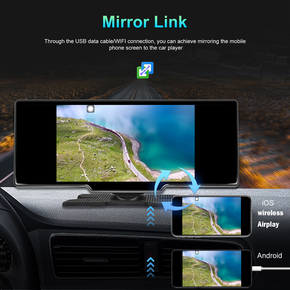 Cross-mirror e-commerce foreign trade 10.26 inch central control wireless Carplay Android Auto car smart screen Bluetooth car
