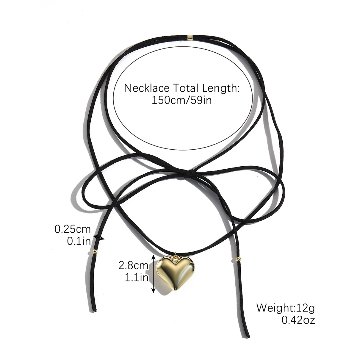 Collana con ciondolo a forma di cuore con fiocco nero, dolce e fresco, esagerata, con laccetto da collo, catena per clavicola._voghion.com