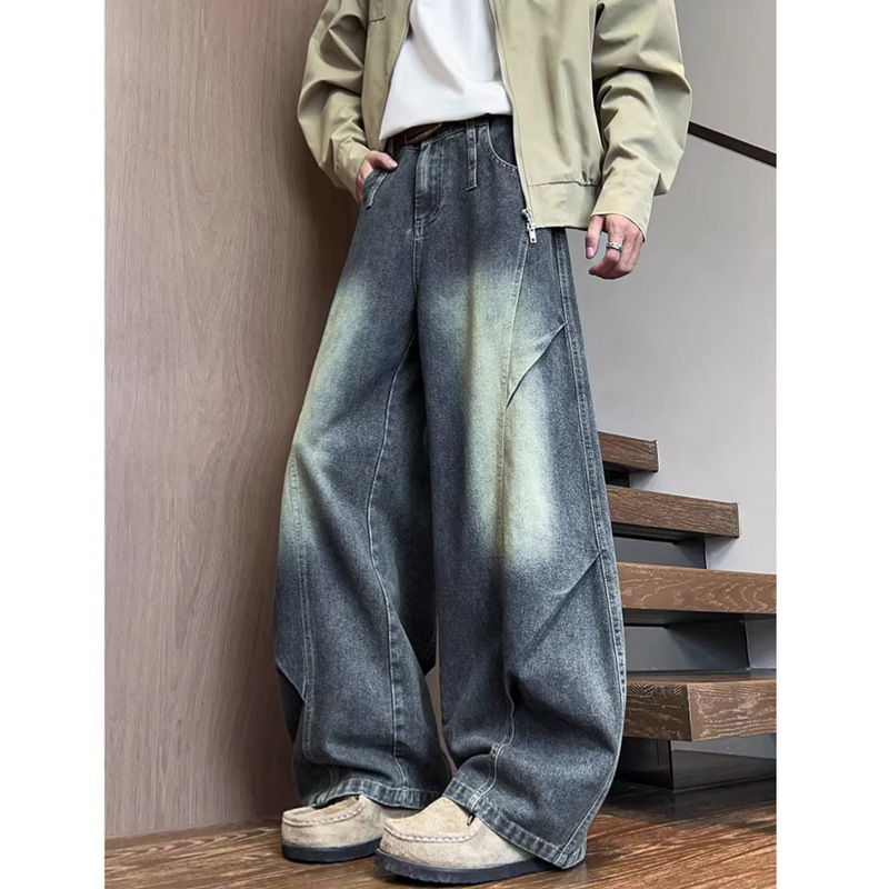 Cross-Border American-Style Washed Deconstructed Jeans for Men, Trendy Brand Design, Cool and Stylish Loose-Fit Wide-Leg Straight Pants for Men Cross-Border American-Style Washed Deconstructed Jeans for Men, Trendy Brand Design, Cool and Stylish Loose-Fit Wide-Leg Straight Pants for Men
