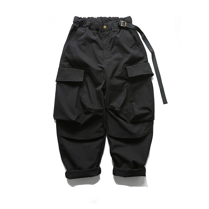 机能宽裤 立体大兜 复古水洗多袋工装裤 日系新款宽松腰带休闲裤