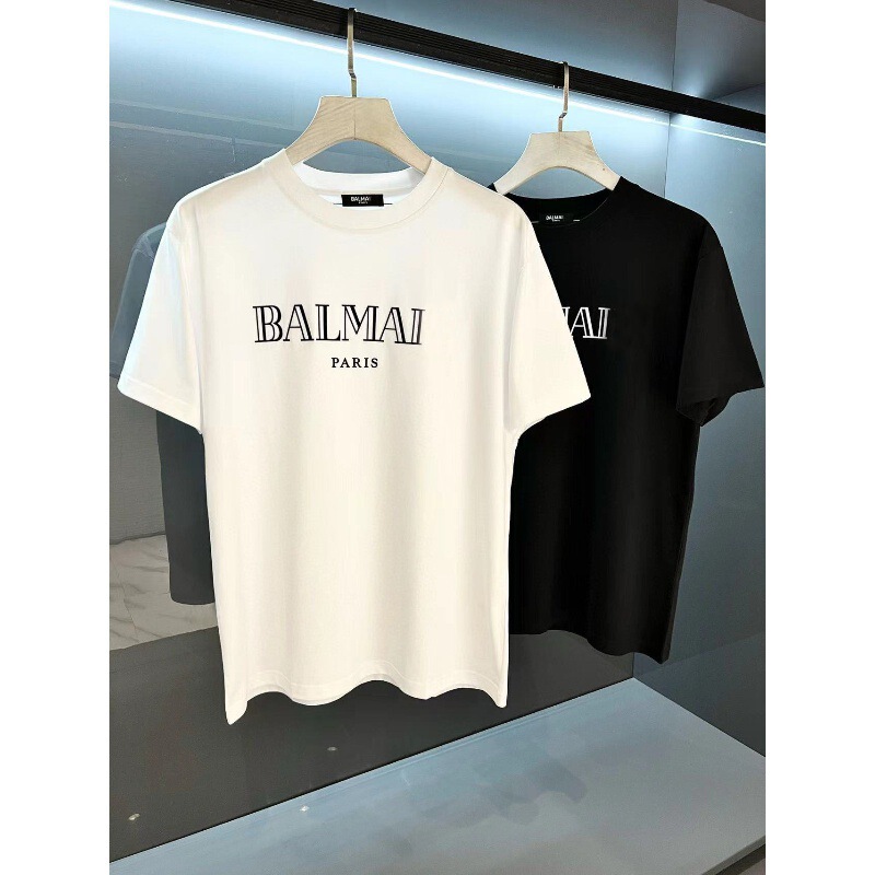 BALMAIN Balmain Summer New Round Neck Pullover Short-sleeved T-shirt Letter Printed Unisex Half-sleeved Top