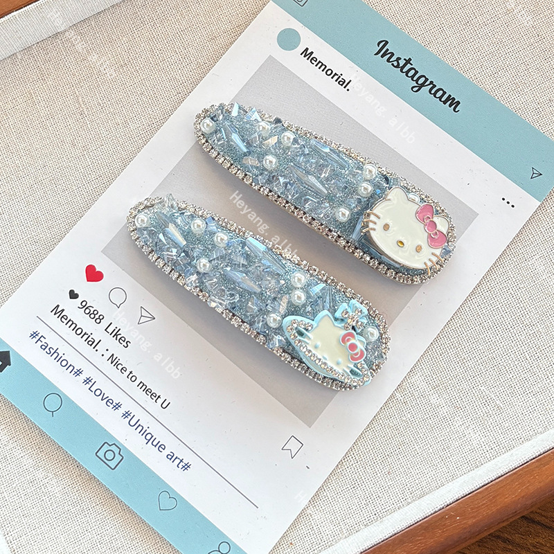 exquisite high-grade blue kt  barrettes sweet temperament girl online influencer bang side clip hairpin hair ornaments