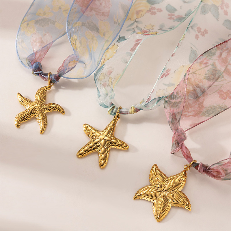 TENA Europa y América moda transfronteriza bufandas de seda collar de estrellas de mar nicho joyas de estilo vacacional joyas mujeres al por mayor image 4