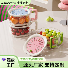 果物や野菜を洗うための蓋付き多機能排水バスケット家庭用折りたたみハンドルキッチン二層フルーツバスケットツーインワン