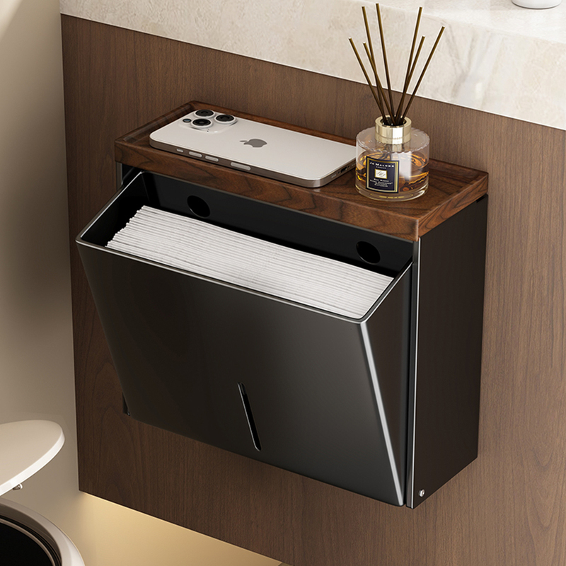 Walnut Toilet Paper Holder Waterproof Bathroom Wall-Mounted Tissue Box No-Drill Wall Storage Walnut Toilet Paper Holder Waterproof Bathroom Wall-Mounted Tissue Box No-Drill Wall Storage