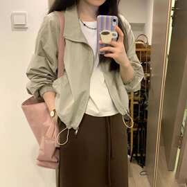 设计感小众短外套复古长袖冲锋衣2026春秋简约防晒短款小个子开衫