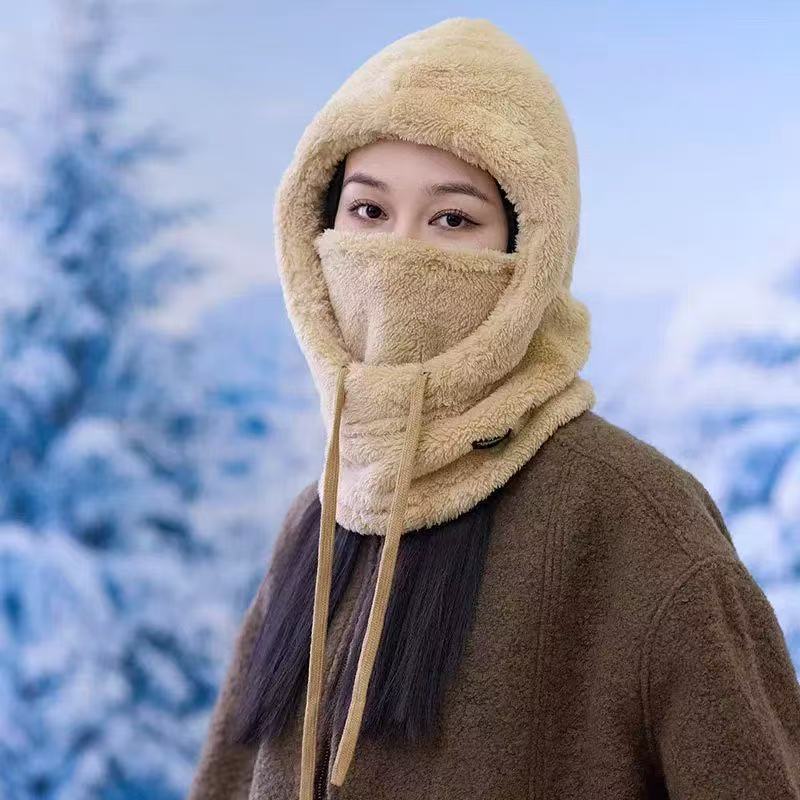 防风帽子女秋冬骑车保暖护耳包头帽套头帽毛绒围脖帽口罩一体帽子|undefined