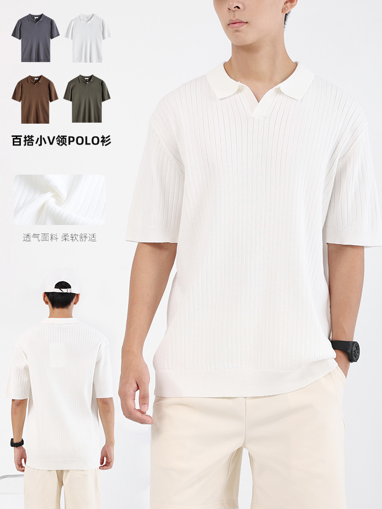 Comercio exterior transfronterizo camisa de polo de hielo de manga corta hombre casual de alto nivel con solapa polo camiseta de punto para hombre