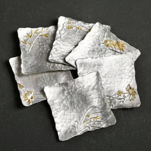 Japanese-style handmade pure tin tea cup mat insulation pad creative tea cup holder tea set accessories Zen kung fu tea ceremony parts