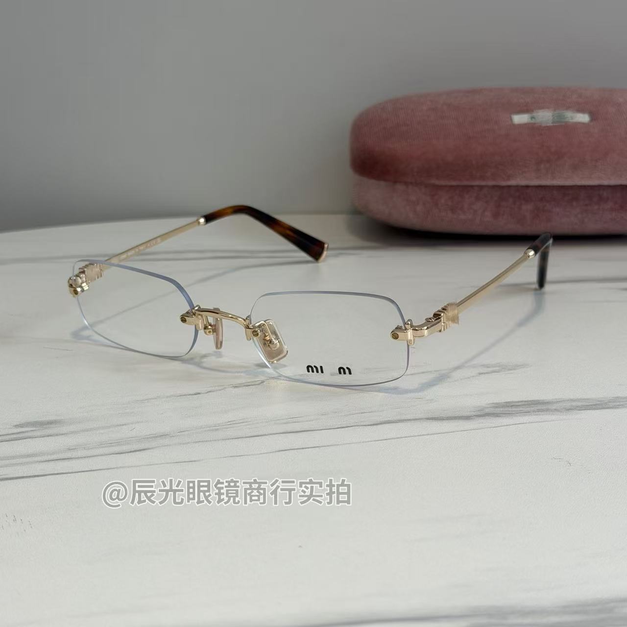 Miu Glasses Real Shot 50Y Miu Glasses Frameless Prescription Glasses Square Frame Retro Lightweight Versatile Mature Style Glasses