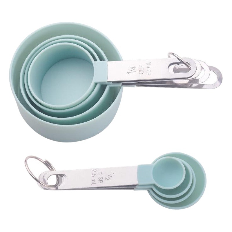 Juego de Tazas y Cucharas Medidoras para Repostería Set de 8 Piezas de Acero inoxidable + PP Con Escala Graduada