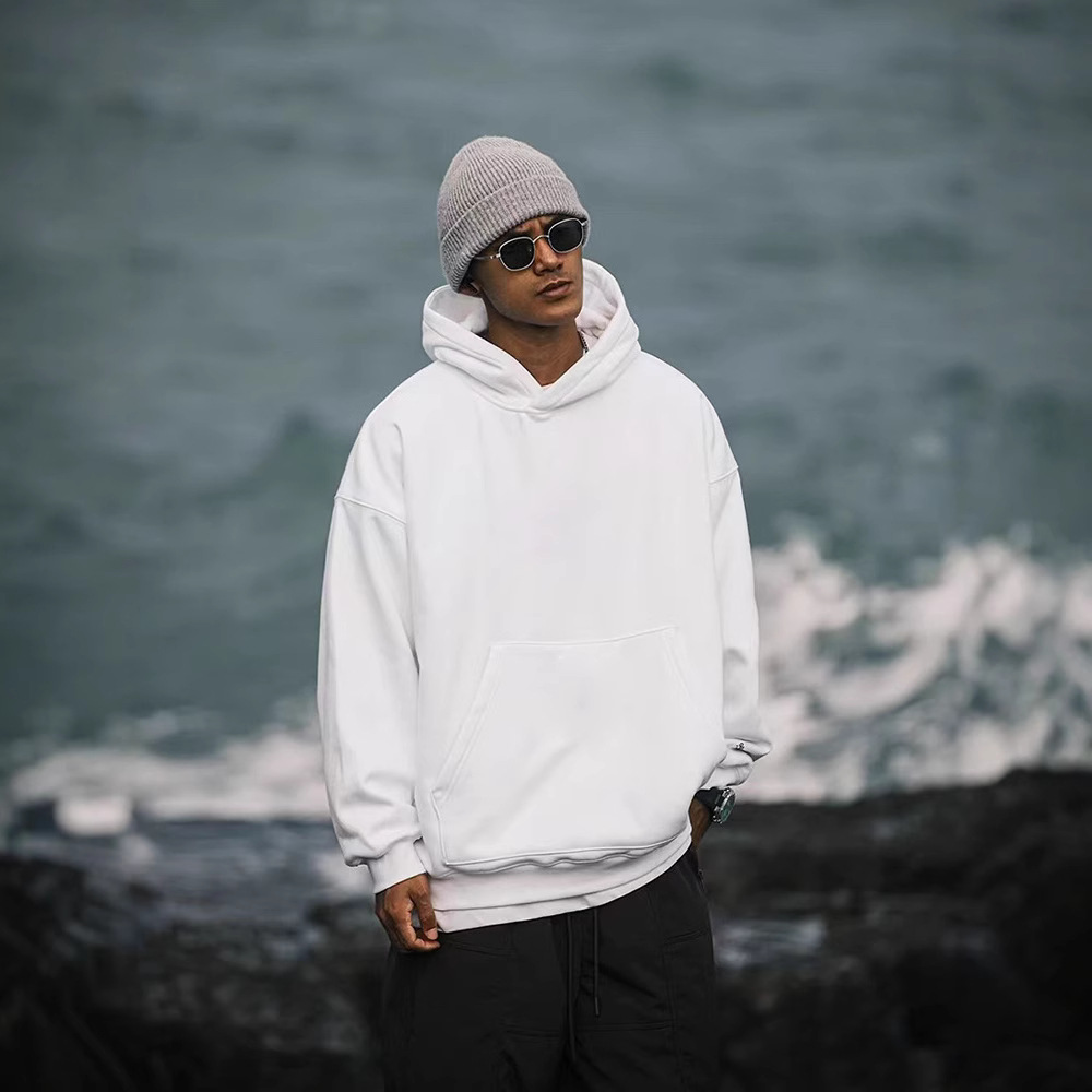 La marca de moda europea y americana de peso transfronterizo FOG de color sólido con camisa de lana de otoño y invierno callejera de hombre con capuchona en la parte superior versátil