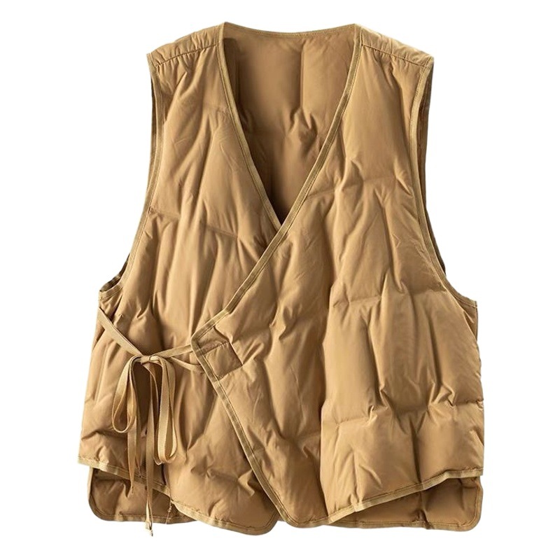 Kongmi overcoat inner base inner but collarless V-neck lightweight diamond-shaped plaid belt waistcoat down jacket vest