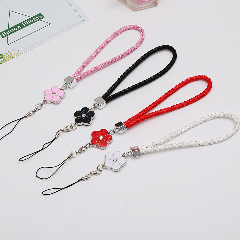 Creative woven leather mobile phone lanyard bracelet new flower woven mobile phone chain camellia plum blossom short hand rope