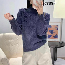 新款大码女装 高档时尚休闲半高领6羊毛针织衫 宽松大版女装