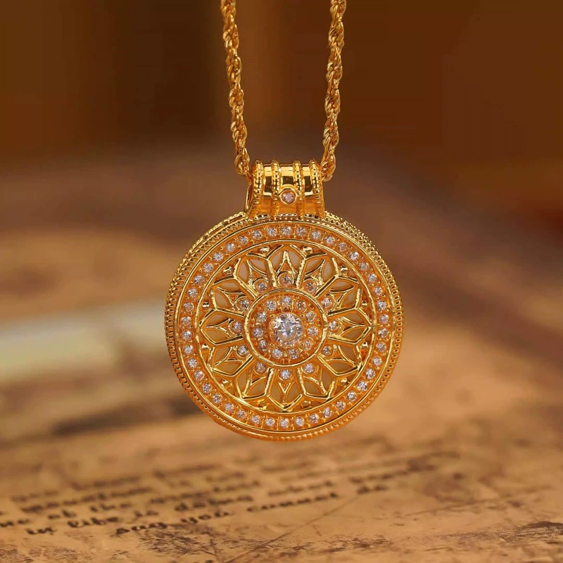 18K золотой подвес с компасом в виде подсолнуха, белый муассанит, новое золотое ожерелье, подвеска в форме ракушки, оптовая продажа
