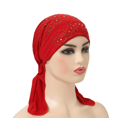Fashionable Crystal Hemp Drilled Ear Hat African Baotou Turban Arabian Scarf Chemotherapy Hat Wholesale H088