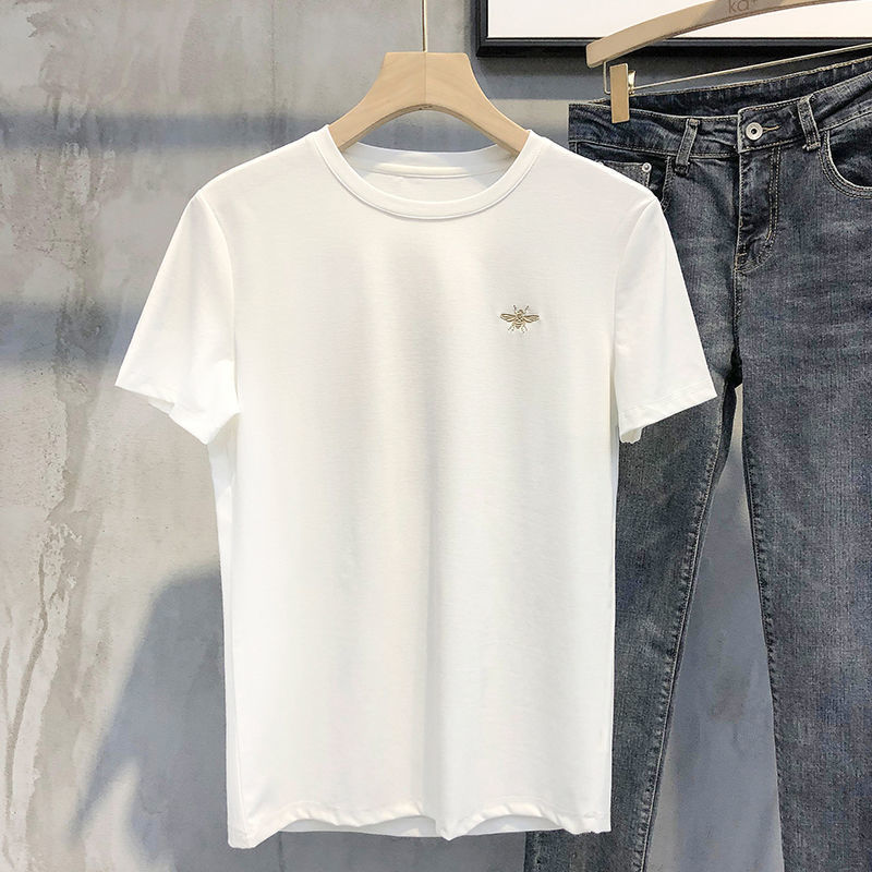 Été petite abeille à manches courtes hommes net marée rouge marque ins coupe ajustée col rond T-shirt esprit social vêtements_voghion.com