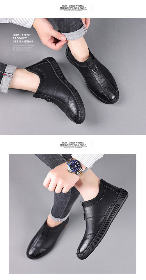 Giày da nam cổ thấp lót nhung giữ ấm, giày lười da bò thoáng khí chống trượt gót thấp 1–3 cm — GX2088 màu nâu, GX2088 màu đen chi tiết 19