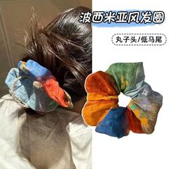 文艺风彩色油画大肠发圈2025新款高弹力扎马尾头绳百搭不伤发头饰