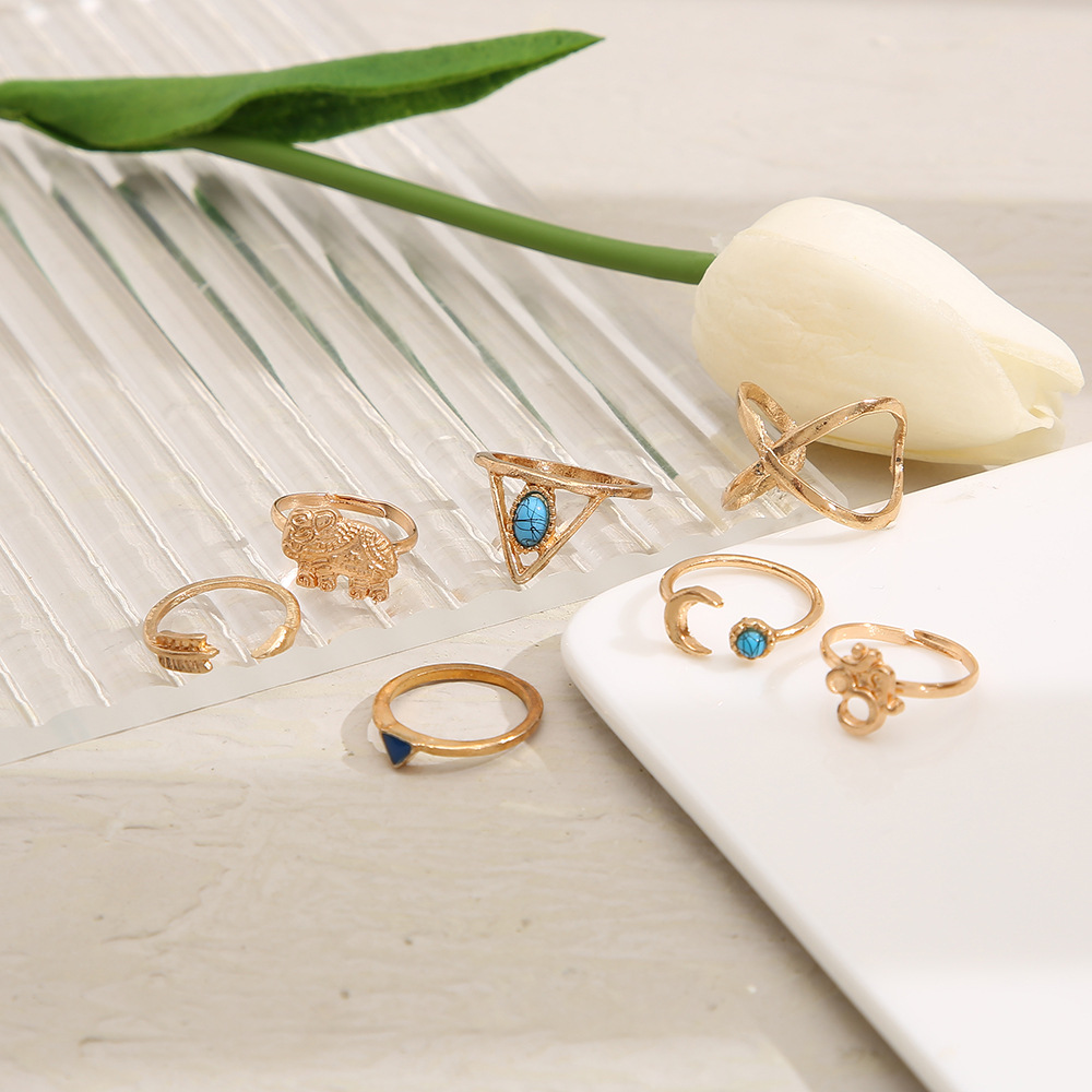 Fashion Turquoise Heart Elephant Ring Set Wholesale Nihaojewelry display picture 3