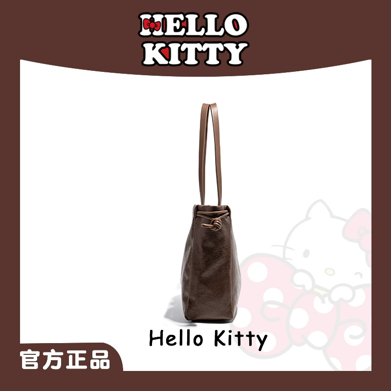 Hello Kitty, вместительная мягкая ретро сумка подмышечная, плечевая сумка через одно плечо, с затягивающимся шнурком