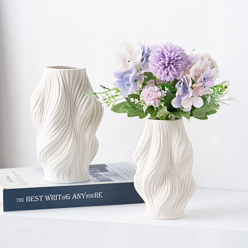 Modern Minimalist Simple Burnt Ceramic Vase with Lotus Pattern Flower Stand Home Soft Decoration Craft Artwork Ornament Wholesale