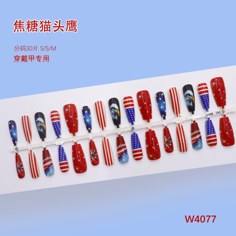 American-Style Stars and Stripes Bald Eagle Long Coffin-Shaped Nail Art for Cross-Border Festivals, Personalized Detachable Wearable Nail Art, Available for Wholesale